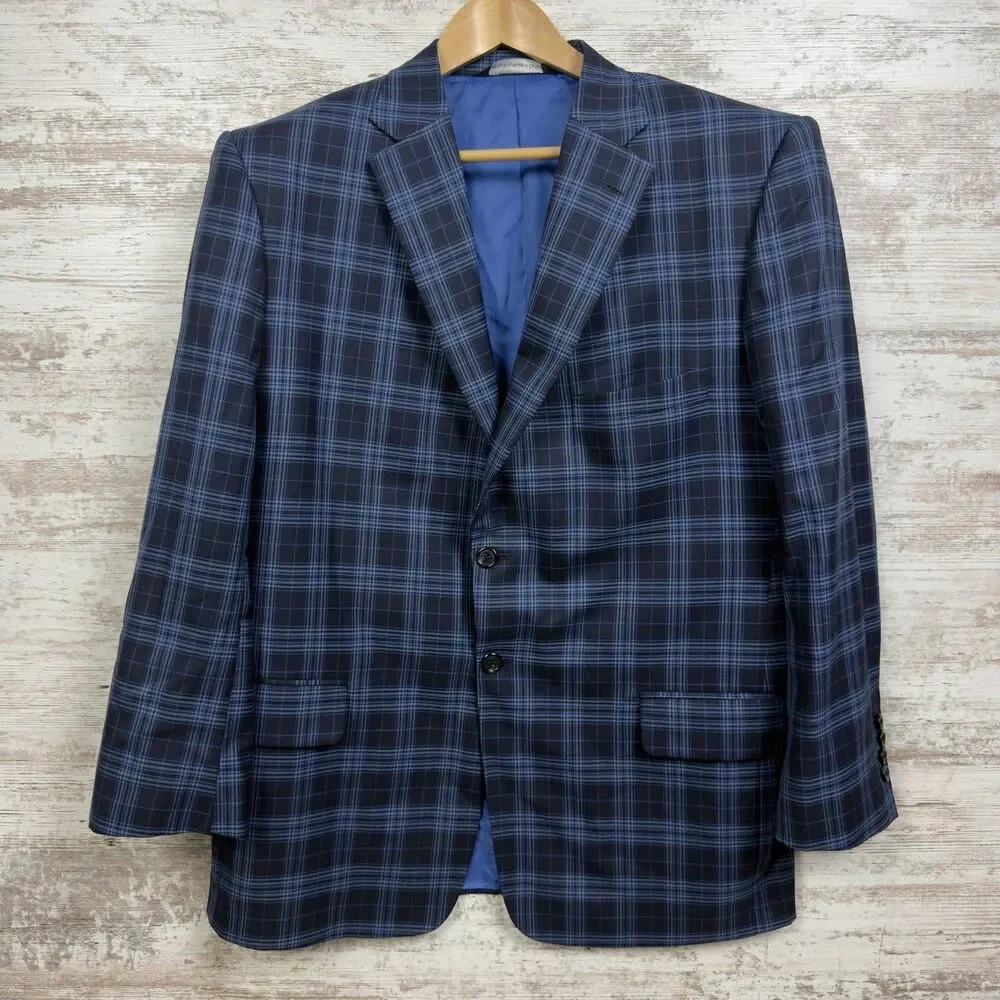 Tom James Super 140s Wool Plaid Sport Coat Blazer Jacket Mens 45R Custom Tailore